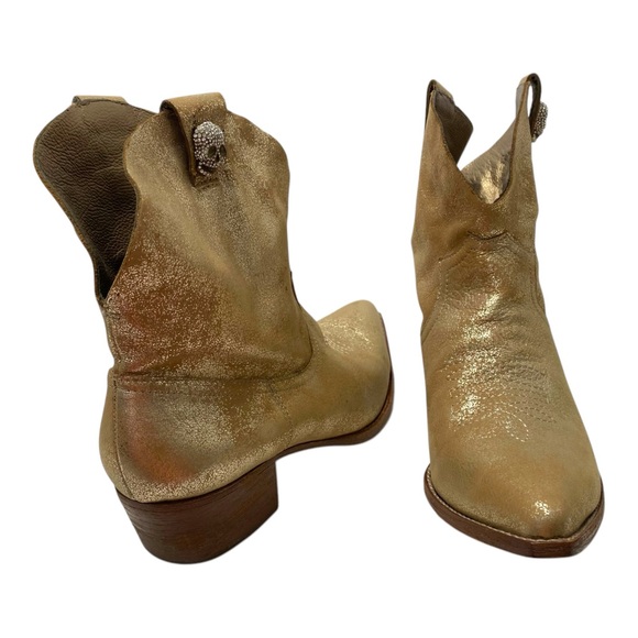 Zadig & Voltaire Gold Western Boots with Rhinestone Skull Size 9 EU 39 - Picture 3 of 13